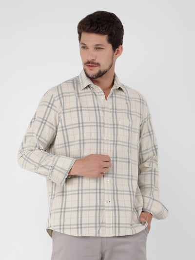 Cream 100% Cotton Checked Shirt-Men Shirts-Crimsoune Club