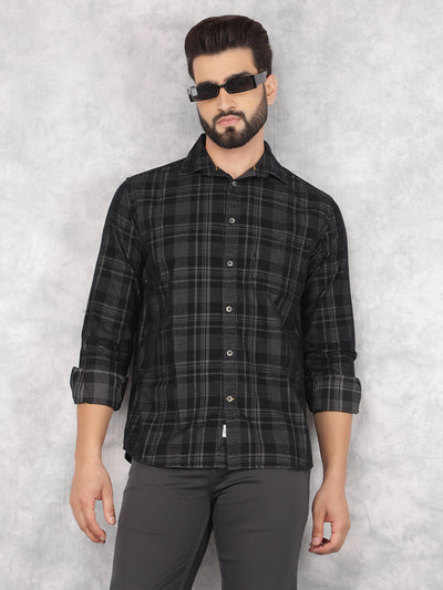 Black Checked 100% Cotton Corduroy Shirt-Men Shirts-Crimsoune Club