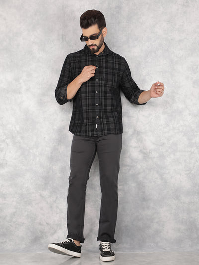 Black Checked 100% Cotton Corduroy Shirt-Men Shirts-Crimsoune Club