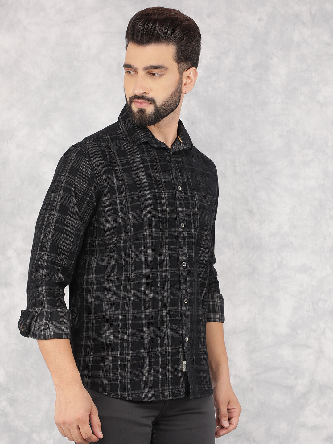 Black Checked 100% Cotton Corduroy Shirt-Men Shirts-Crimsoune Club