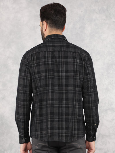 Black Checked 100% Cotton Corduroy Shirt-Men Shirts-Crimsoune Club