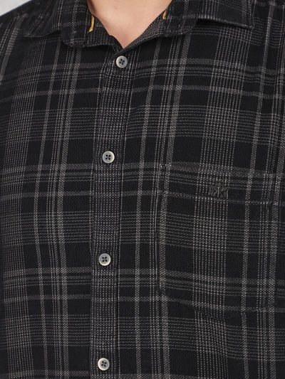 Black Checked 100% Cotton Corduroy Shirt-Men Shirts-Crimsoune Club