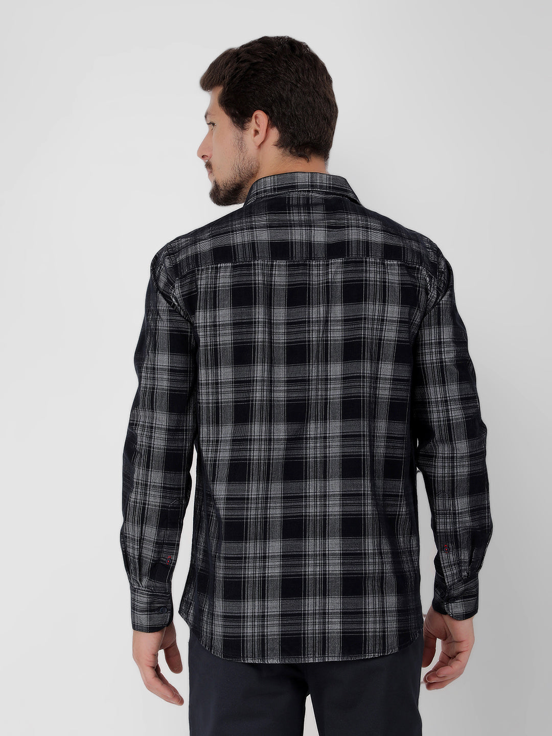 Navy Blue 100% Cotton Checked Shirt-Men Shirts-Crimsoune Club