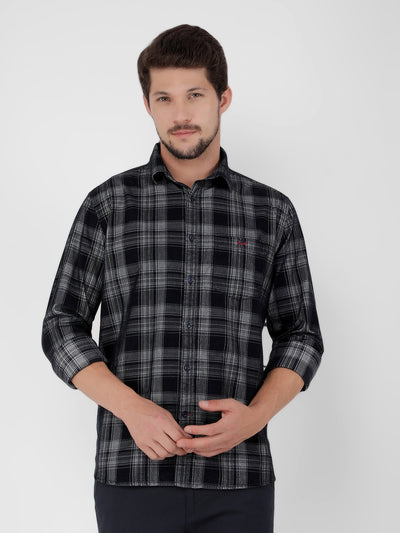 Navy Blue 100% Cotton Checked Shirt-Men Shirts-Crimsoune Club