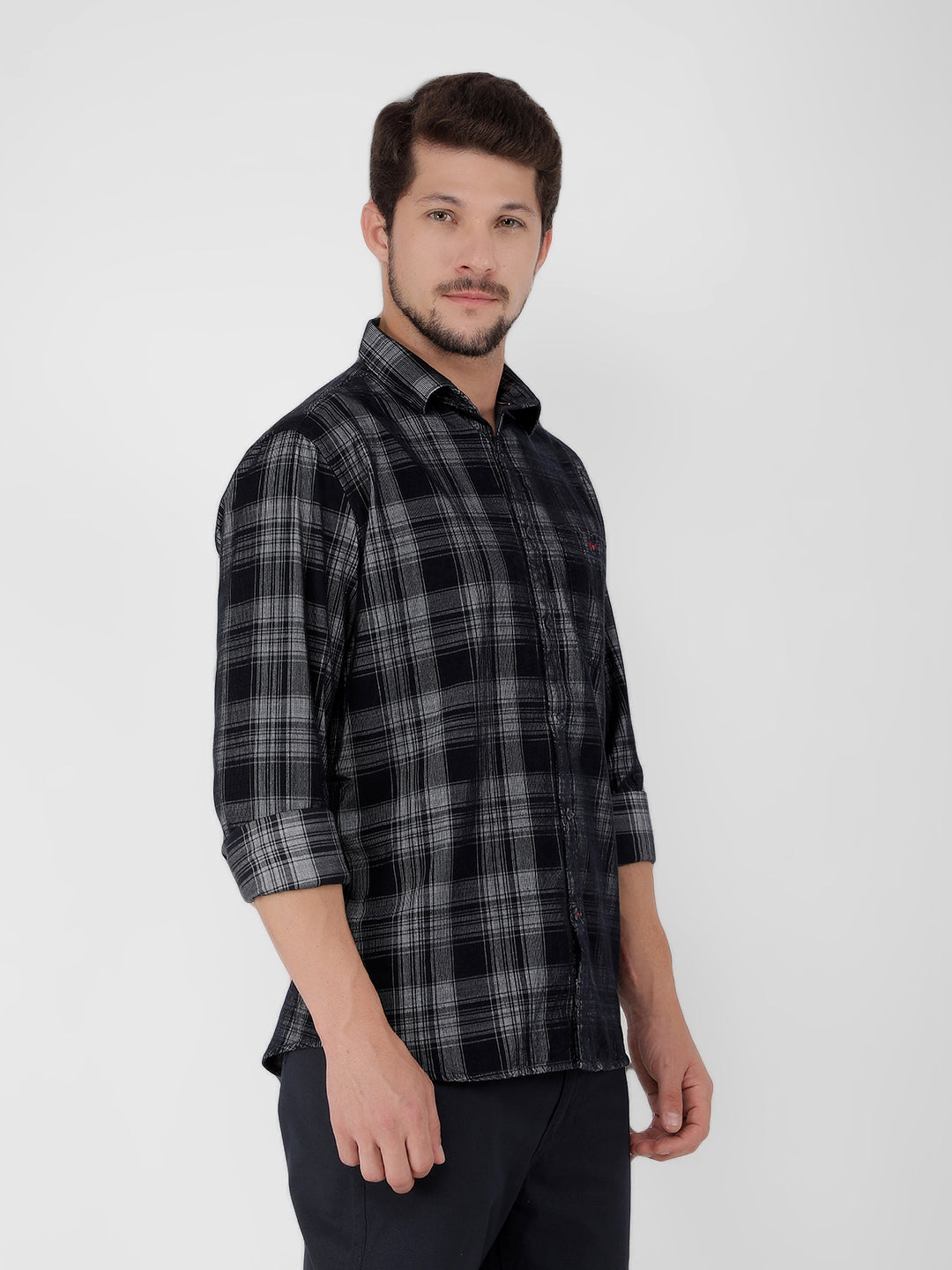 Navy Blue 100% Cotton Checked Shirt-Men Shirts-Crimsoune Club