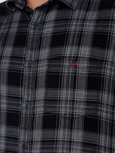 Navy Blue 100% Cotton Checked Shirt-Men Shirts-Crimsoune Club