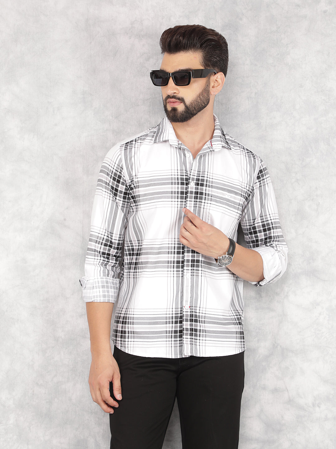 White Checked 100% Cotton Shirt-Men Shirts-Crimsoune Club