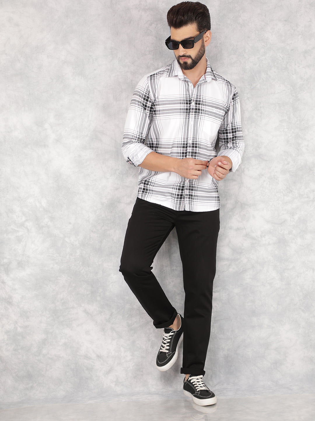 White Checked 100% Cotton Shirt-Men Shirts-Crimsoune Club