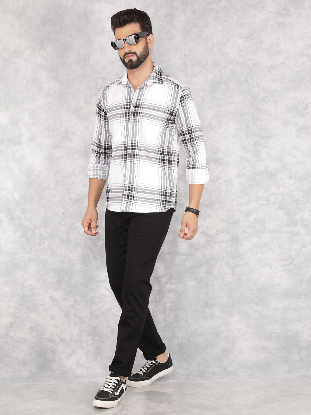 White Checked 100% Cotton Shirt-Men Shirts-Crimsoune Club