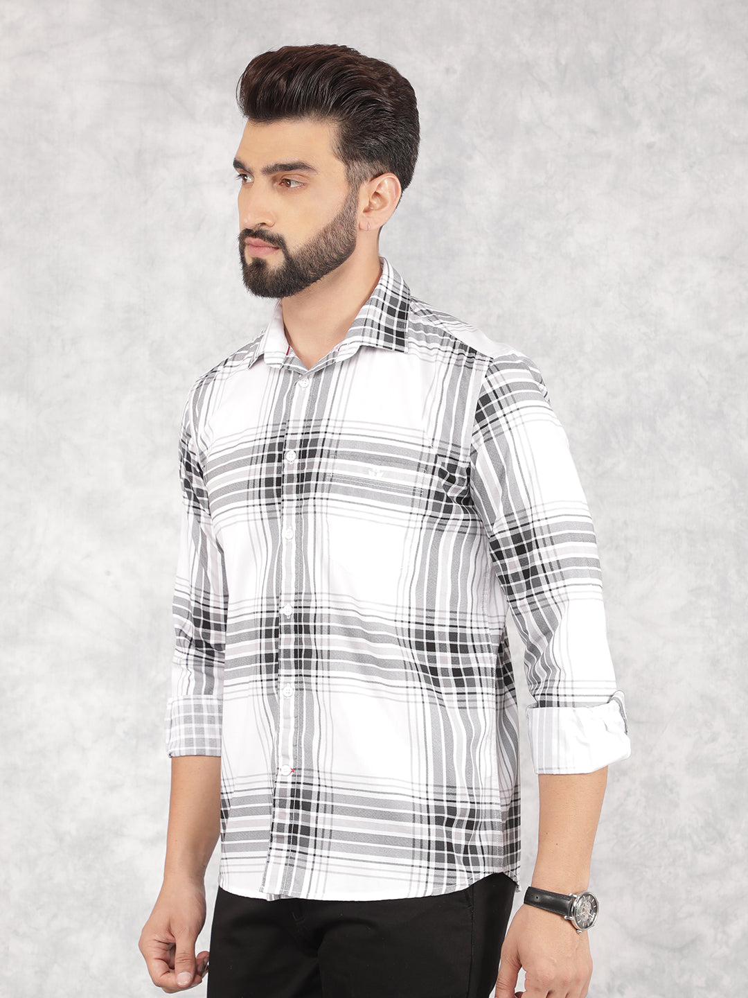 White Checked 100% Cotton Shirt-Men Shirts-Crimsoune Club