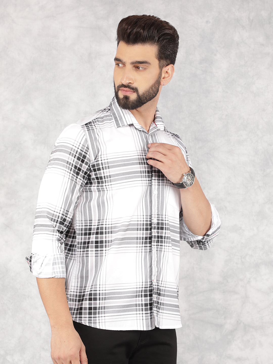 White Checked 100% Cotton Shirt-Men Shirts-Crimsoune Club