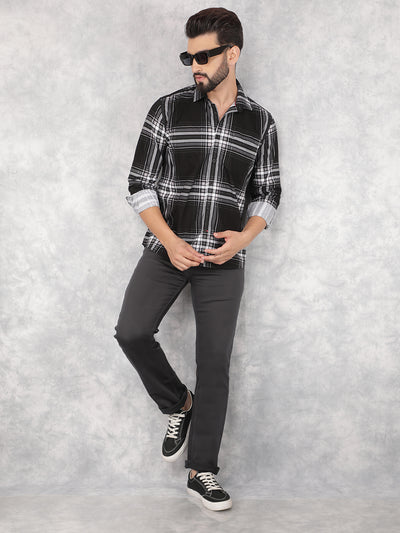 Black Checked 100% Cotton Shirt-Men Shirts-Crimsoune Club