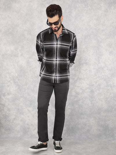 Black Checked 100% Cotton Shirt-Men Shirts-Crimsoune Club