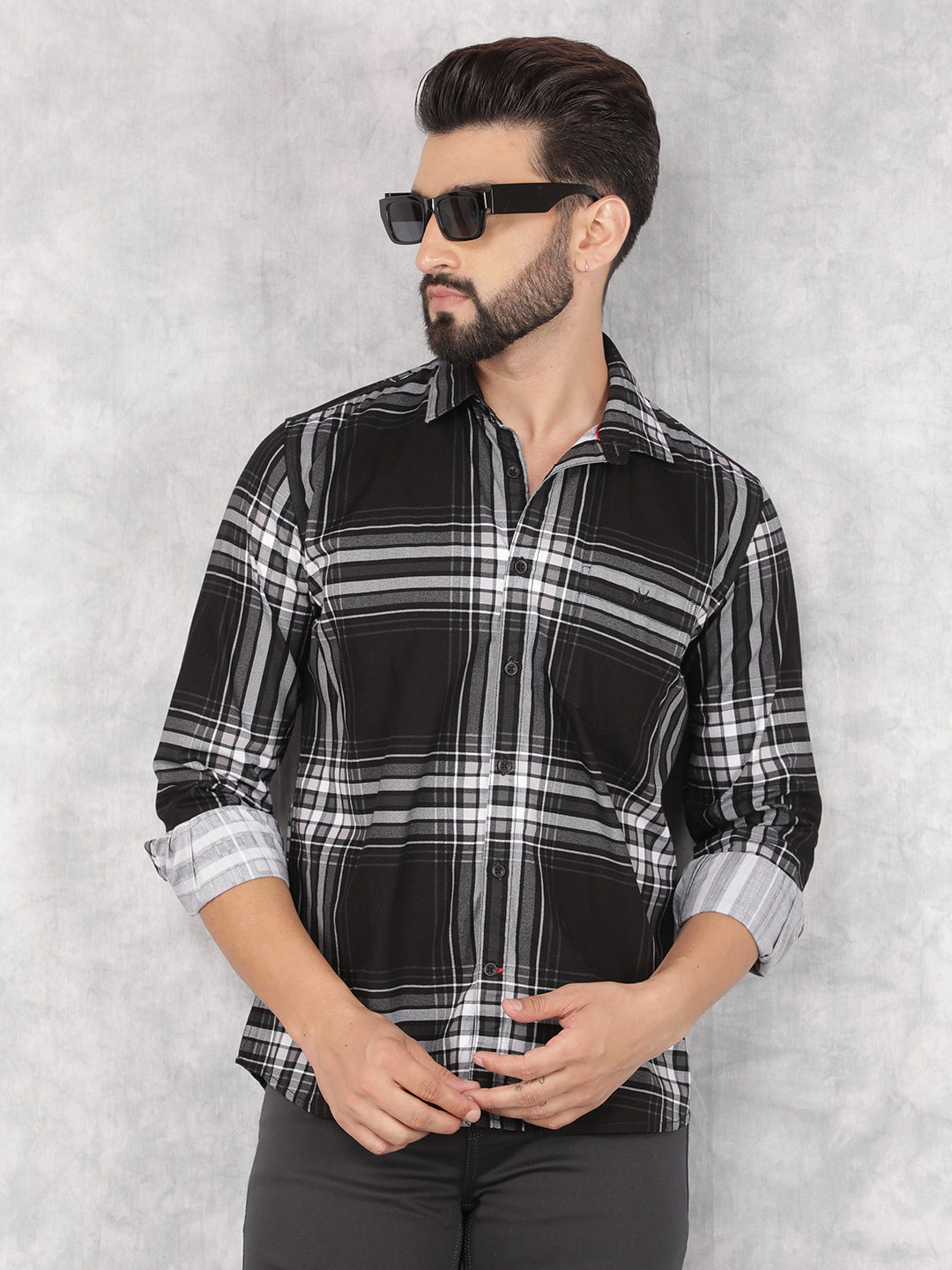 Black Checked 100% Cotton Shirt-Men Shirts-Crimsoune Club