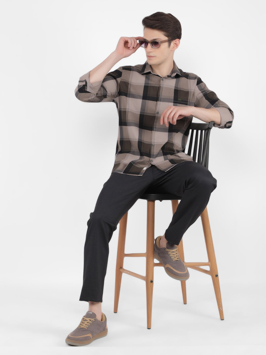 Olive 100% Cotton Checked Shirt-Men Shirts-Crimsoune Club