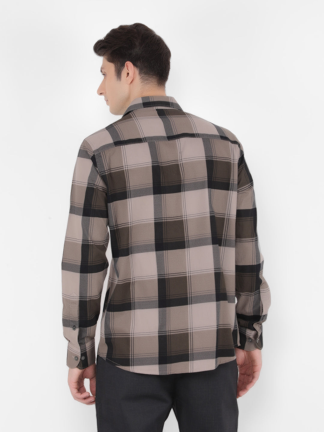 Olive 100% Cotton Checked Shirt-Men Shirts-Crimsoune Club