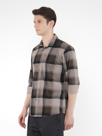 Olive 100% Cotton Checked Shirt-Men Shirts-Crimsoune Club