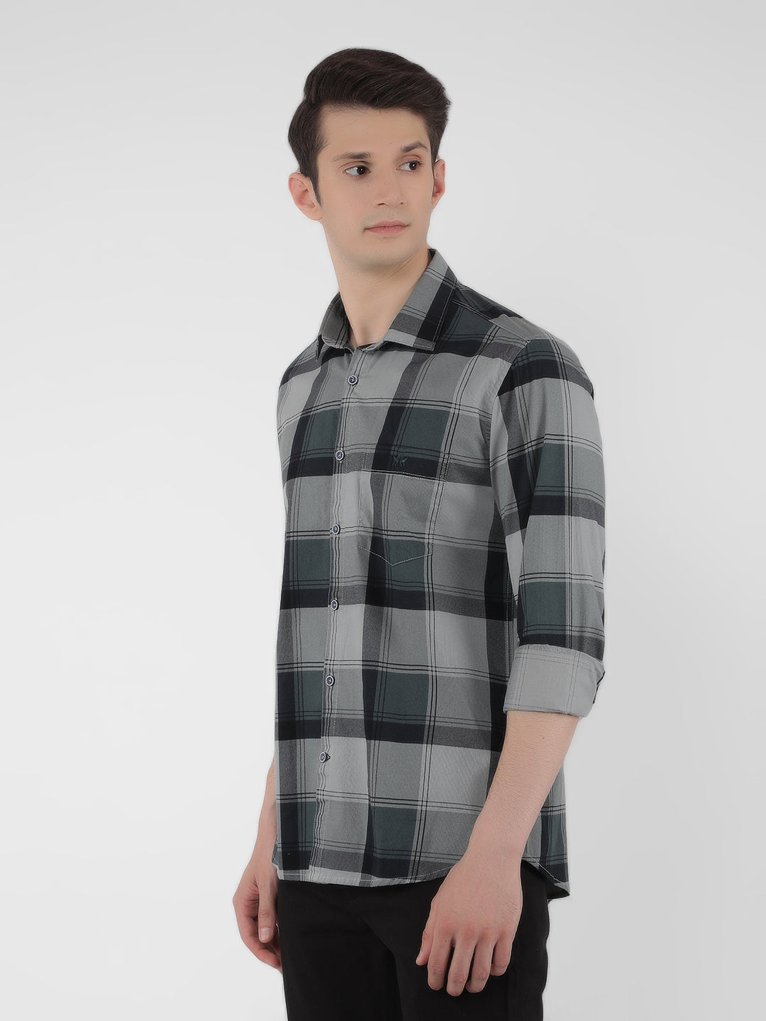 Green 100% Cotton Checked Shirt-Men Shirts-Crimsoune Club