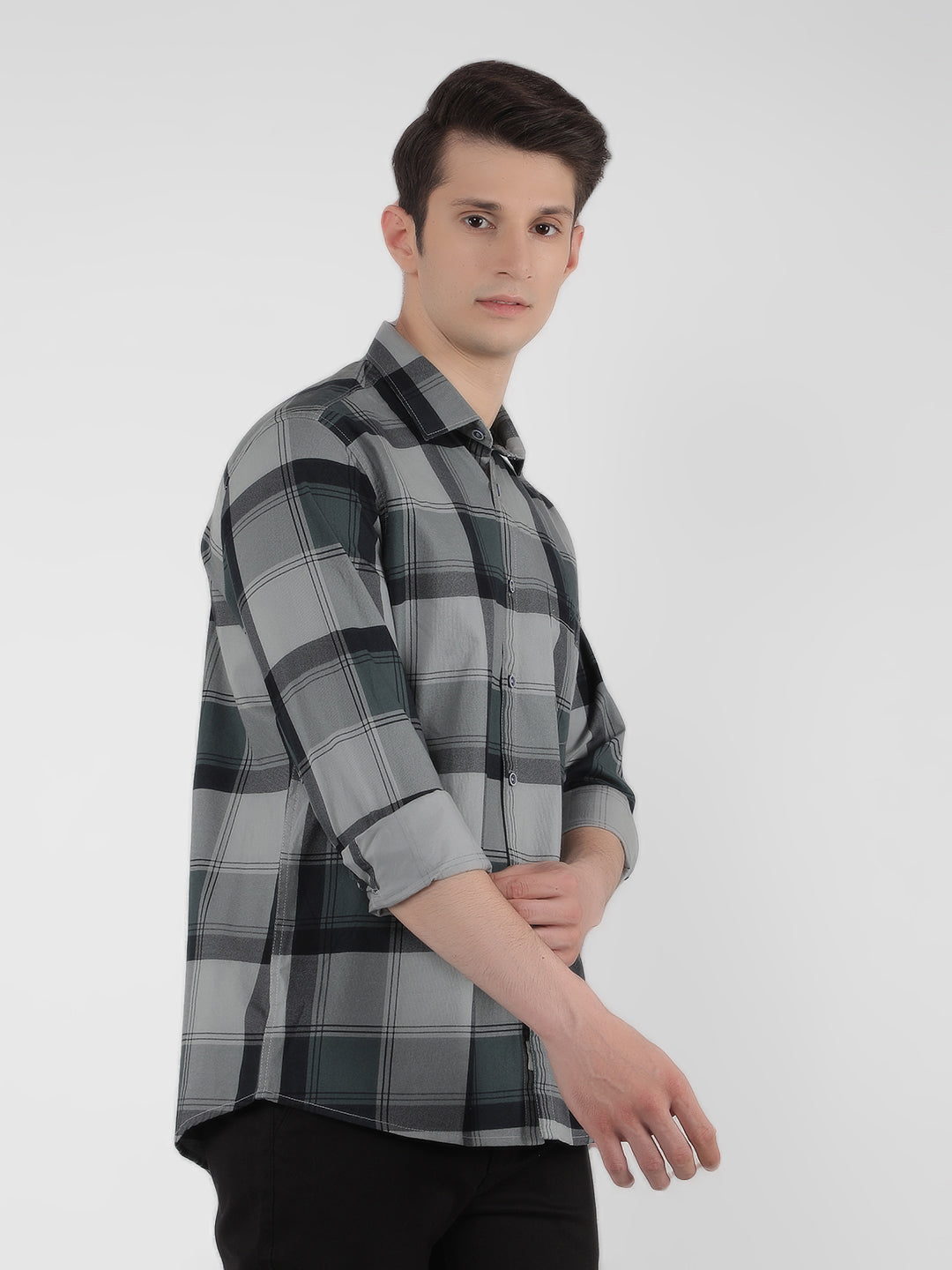 Green 100% Cotton Checked Shirt-Men Shirts-Crimsoune Club