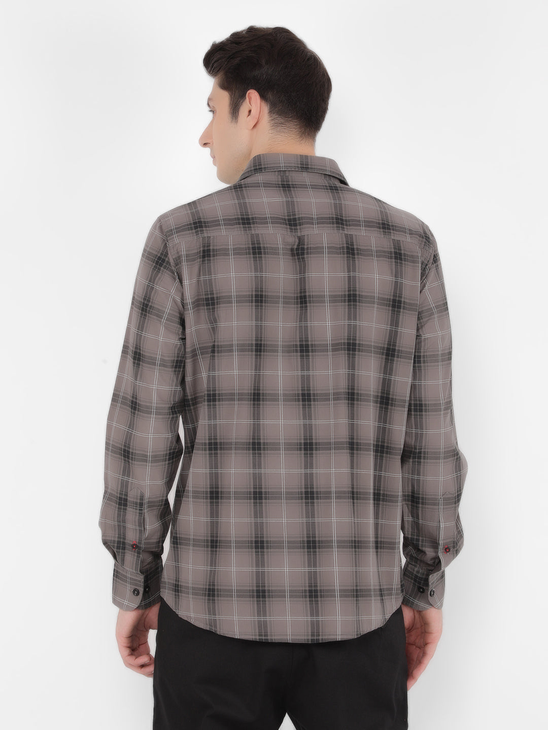 Grey 100% Cotton Checked Shirt-Men Shirts-Crimsoune Club