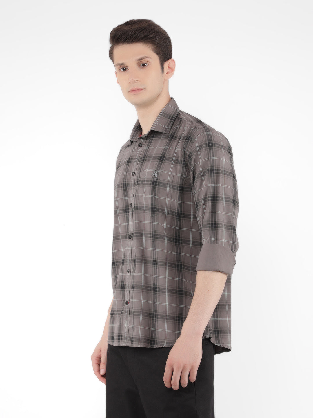 Grey 100% Cotton Checked Shirt-Men Shirts-Crimsoune Club