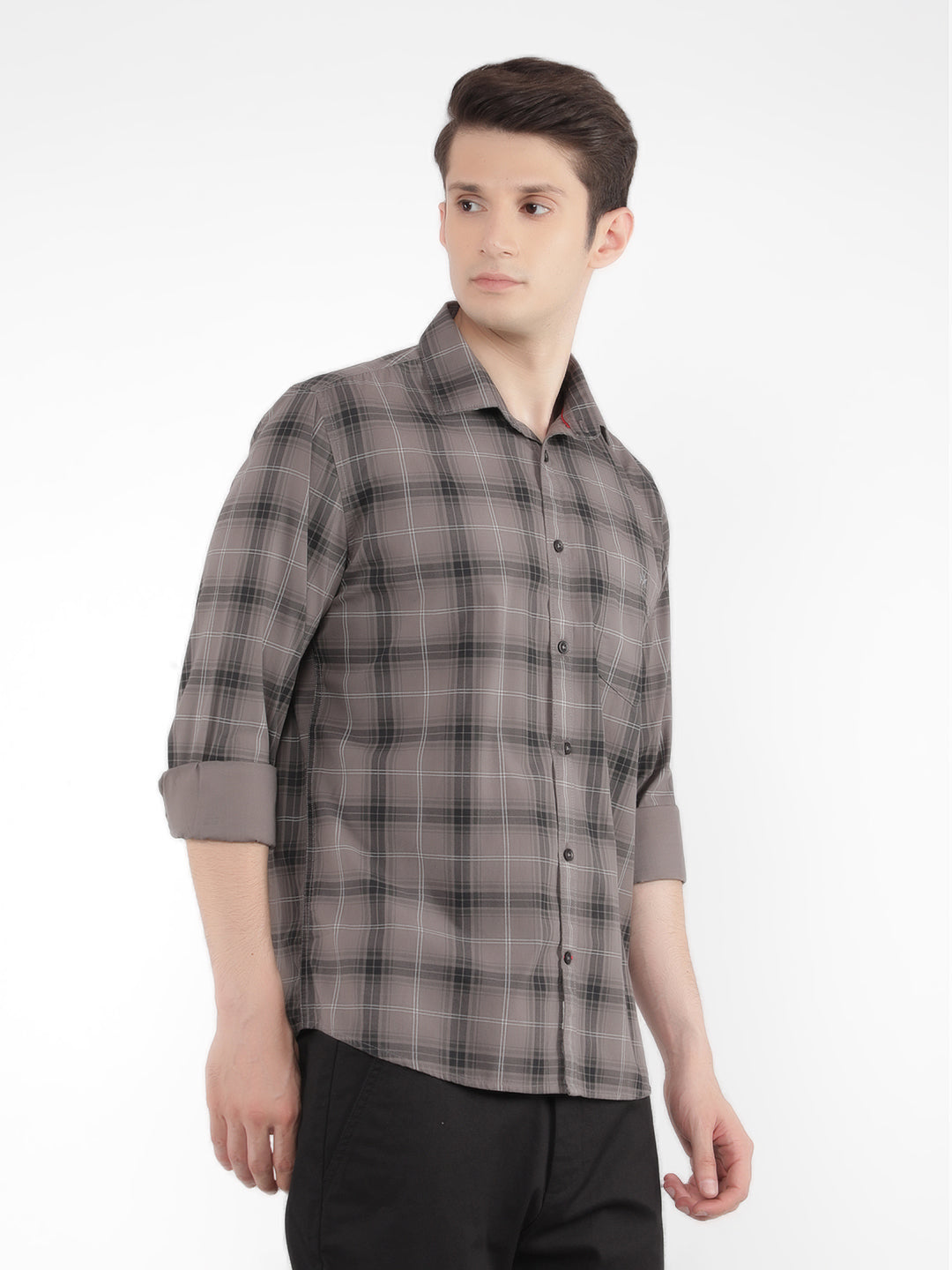 Grey 100% Cotton Checked Shirt-Men Shirts-Crimsoune Club