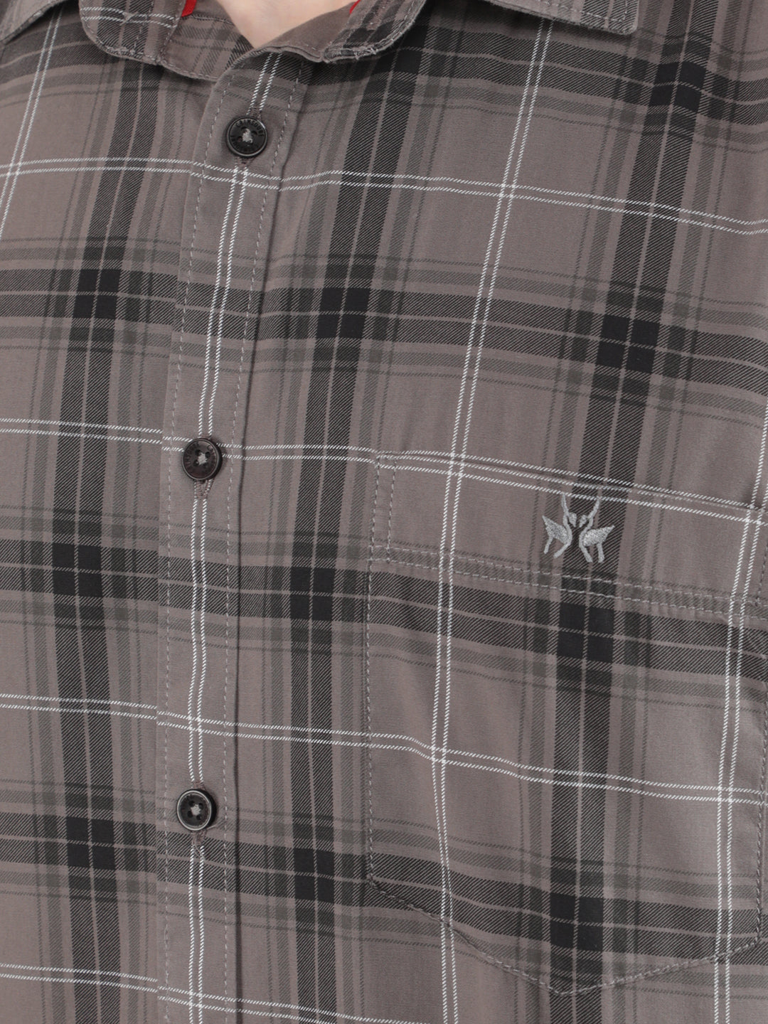 Grey 100% Cotton Checked Shirt-Men Shirts-Crimsoune Club