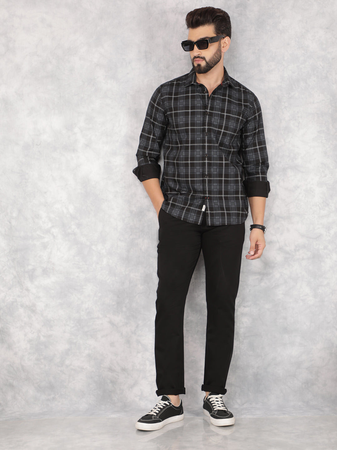 Black Checked 100% Cotton Shirt-Men Shirts-Crimsoune Club