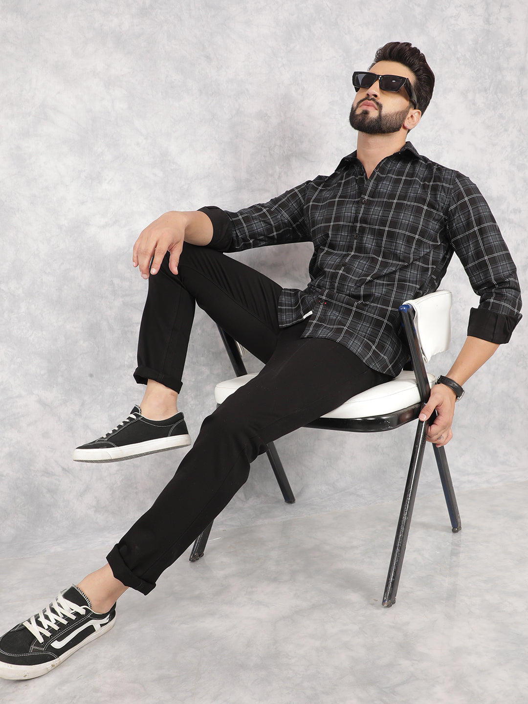 Black Checked 100% Cotton Shirt-Men Shirts-Crimsoune Club