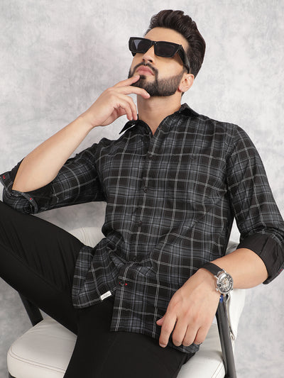 Black Checked 100% Cotton Shirt-Men Shirts-Crimsoune Club