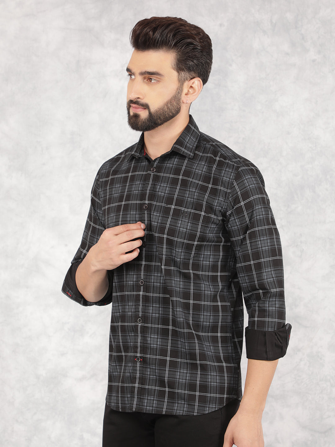 Black Checked 100% Cotton Shirt-Men Shirts-Crimsoune Club