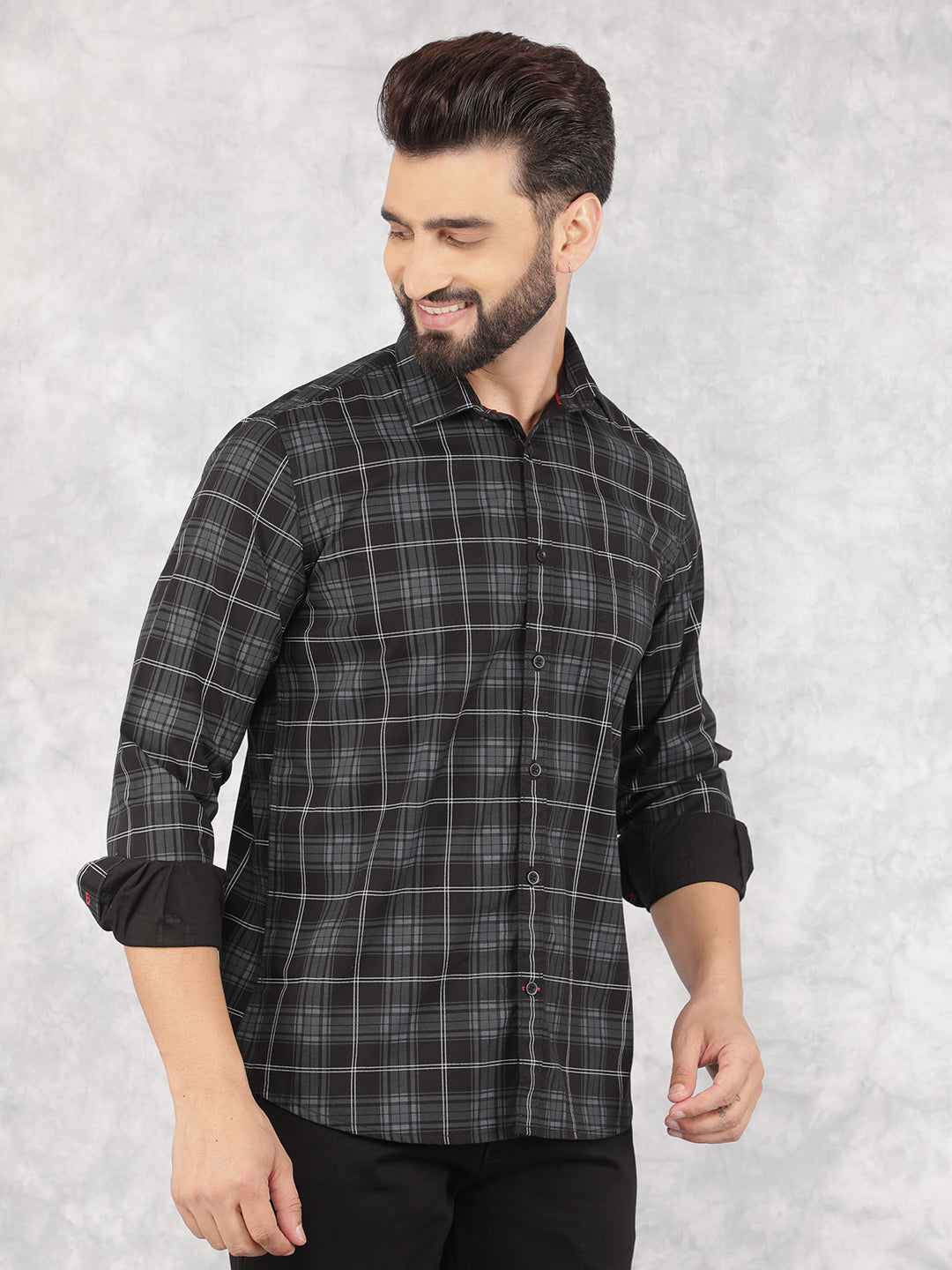 Black Checked 100% Cotton Shirt-Men Shirts-Crimsoune Club