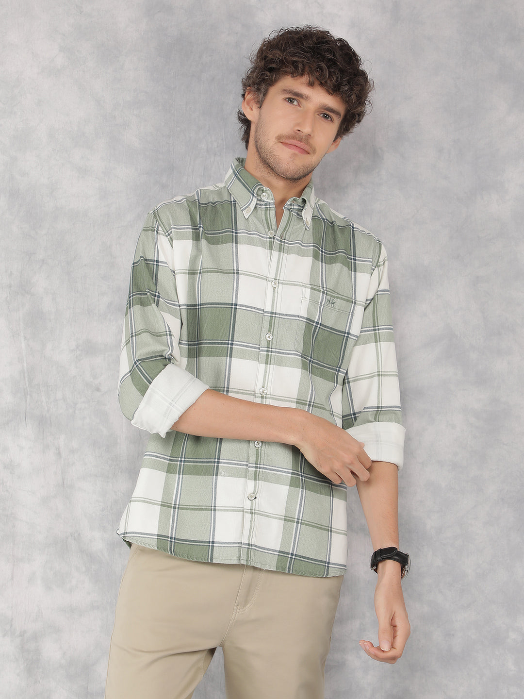 Green Checkered Shirt-Men Shirts-Crimsoune Club