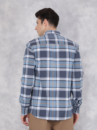 Blue 100% Cotton Checked Shirt-Men Shirts-Crimsoune Club