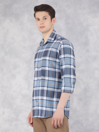 Blue 100% Cotton Checked Shirt-Men Shirts-Crimsoune Club