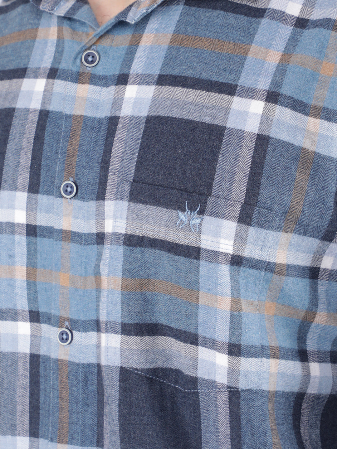 Blue 100% Cotton Checked Shirt-Men Shirts-Crimsoune Club