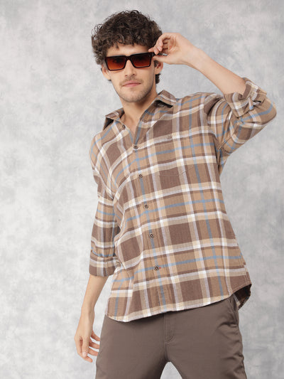 Brown Checkered 100% Cotton Shirt-Men Shirts-Crimsoune Club