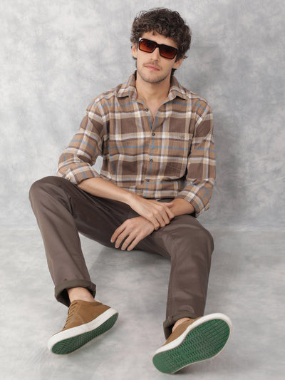 Brown Checkered 100% Cotton Shirt-Men Shirts-Crimsoune Club