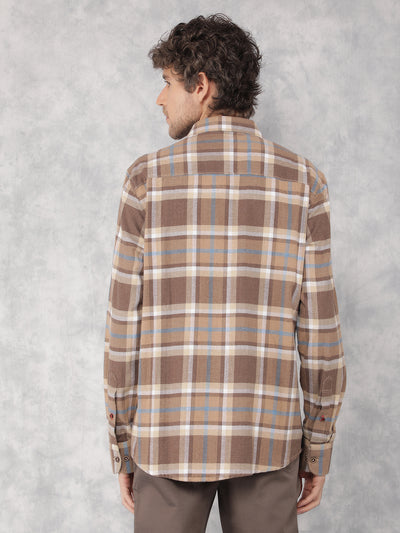 Brown Checkered 100% Cotton Shirt-Men Shirts-Crimsoune Club