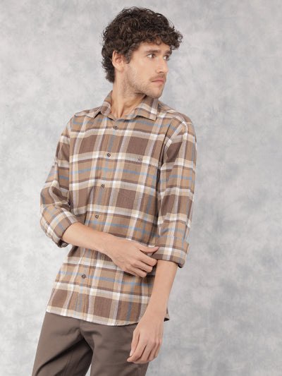 Brown Checkered 100% Cotton Shirt-Men Shirts-Crimsoune Club