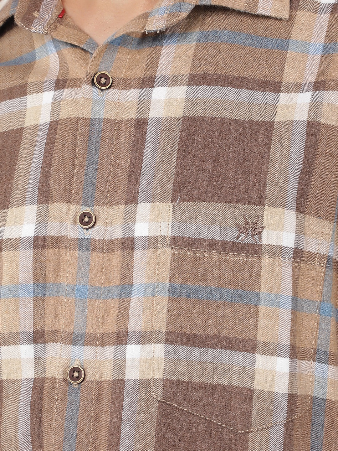 Brown Checkered 100% Cotton Shirt-Men Shirts-Crimsoune Club