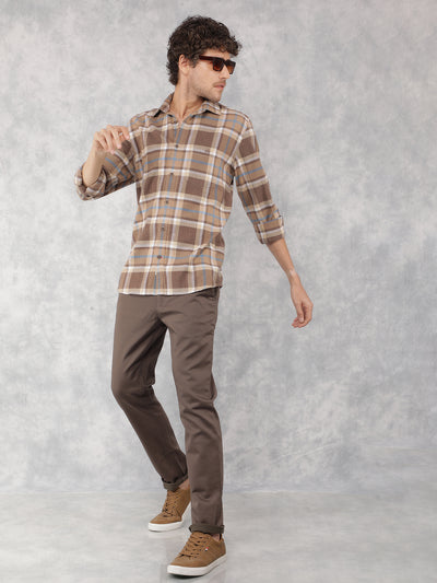 Brown Checkered 100% Cotton Shirt-Men Shirts-Crimsoune Club