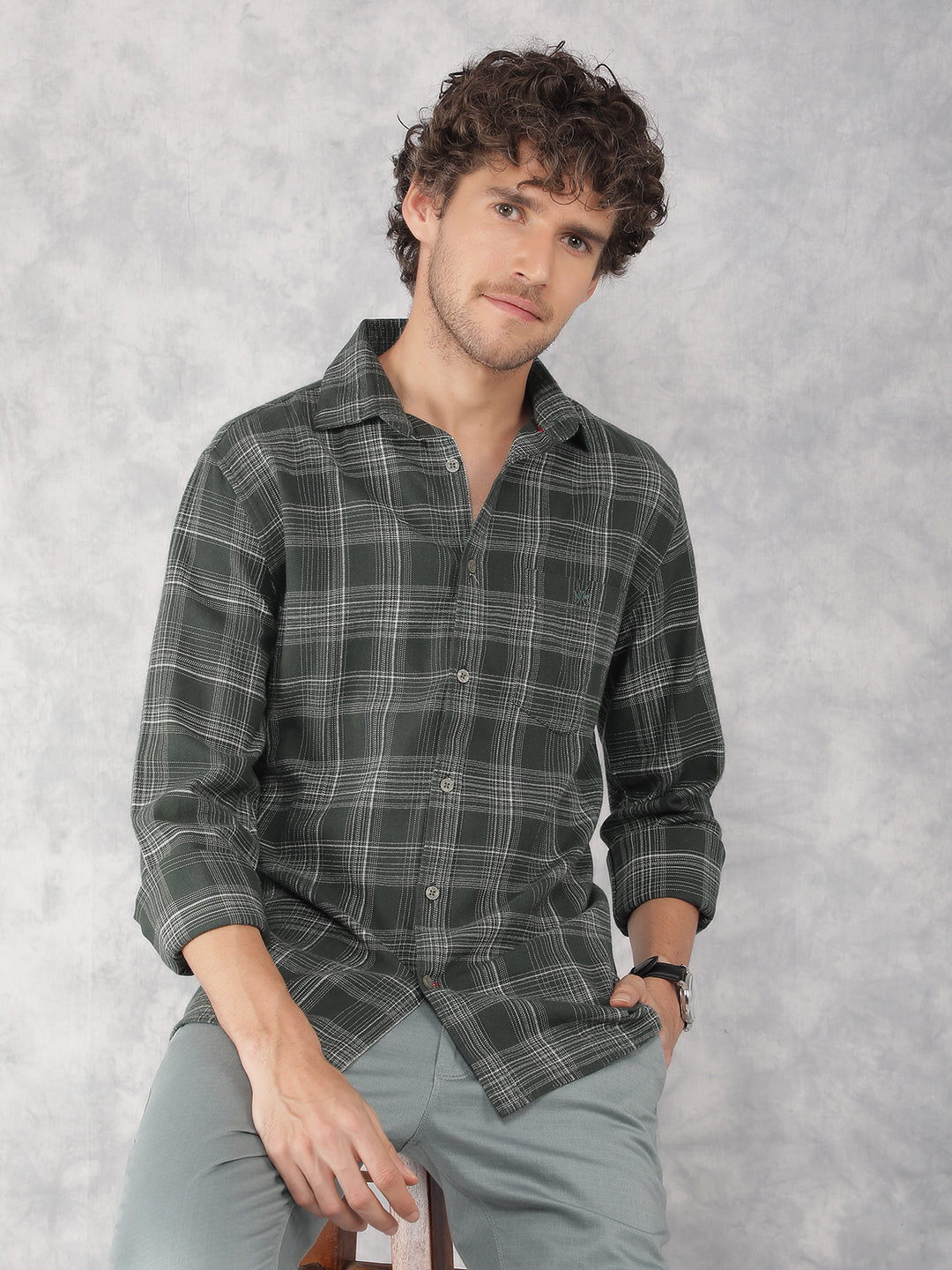 Green Checkered 100% Cotton Shirt-Men Shirts-Crimsoune Club