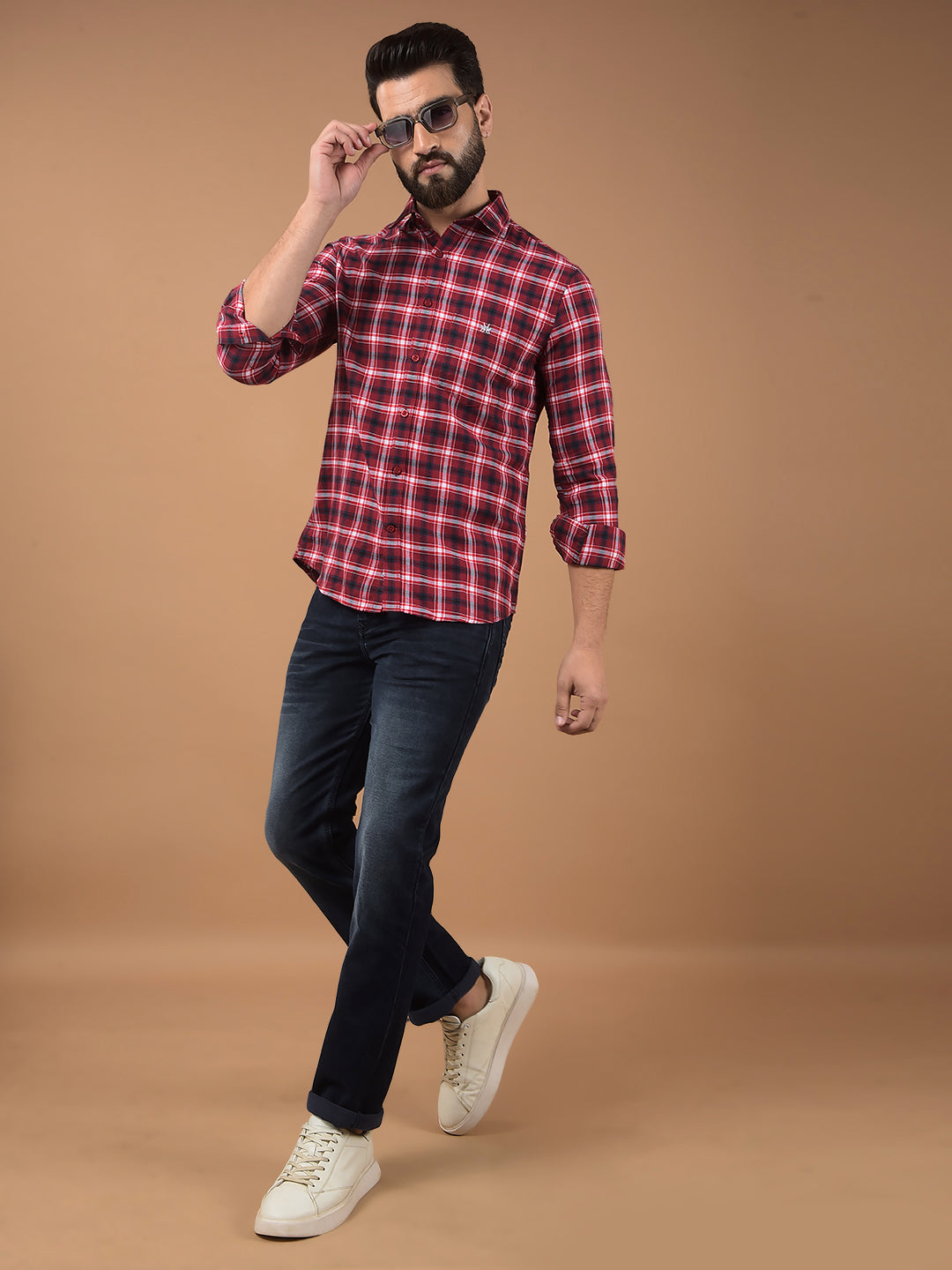 Mustard Checked Shirt-Men Shirts-Crimsoune Club