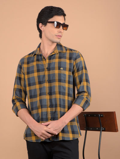 Mustard Checked Shirt-Men Shirts-Crimsoune Club