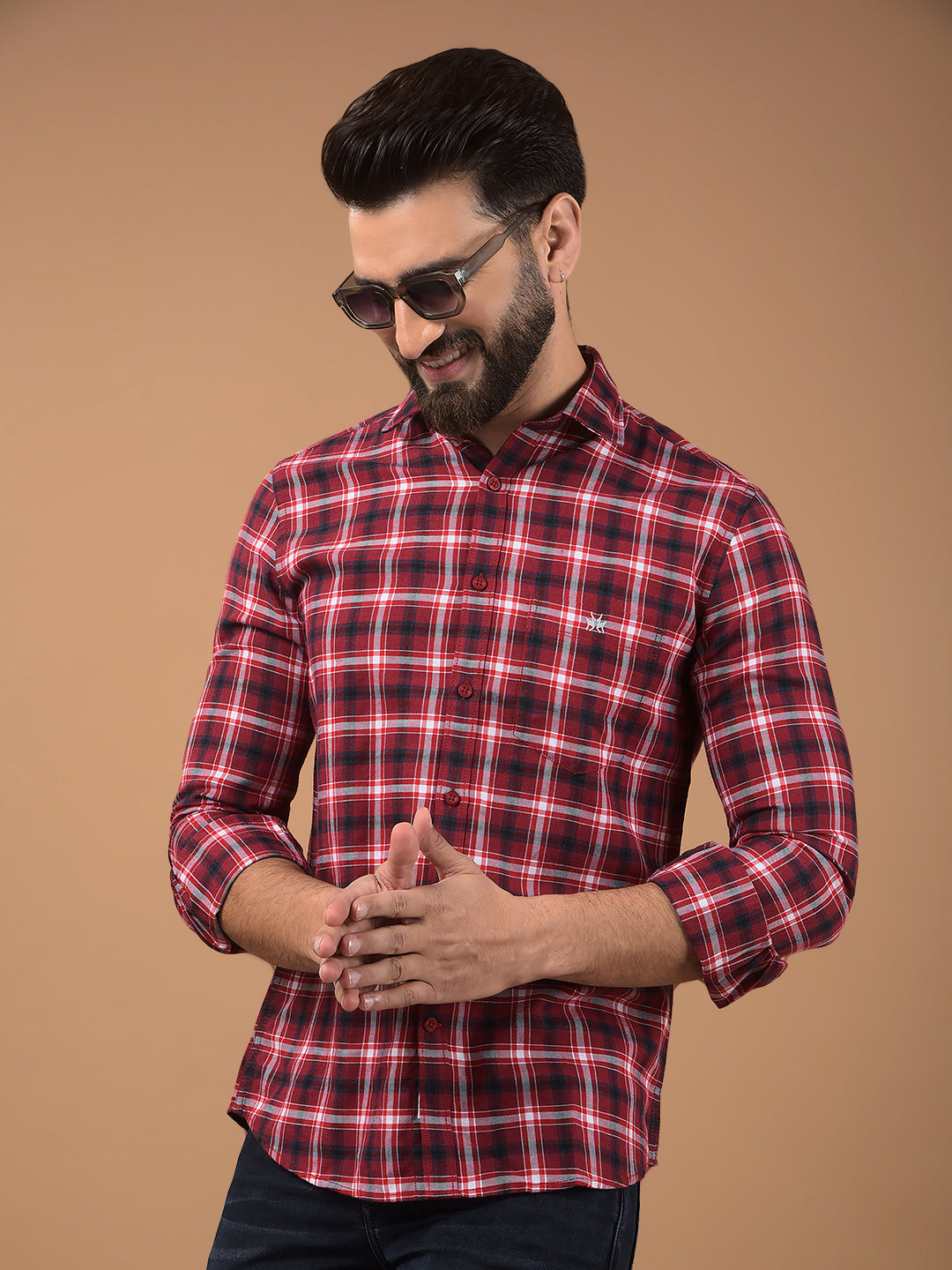 Mustard Checked Shirt-Men Shirts-Crimsoune Club