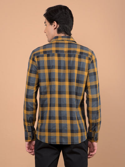 Mustard Checked Shirt-Men Shirts-Crimsoune Club