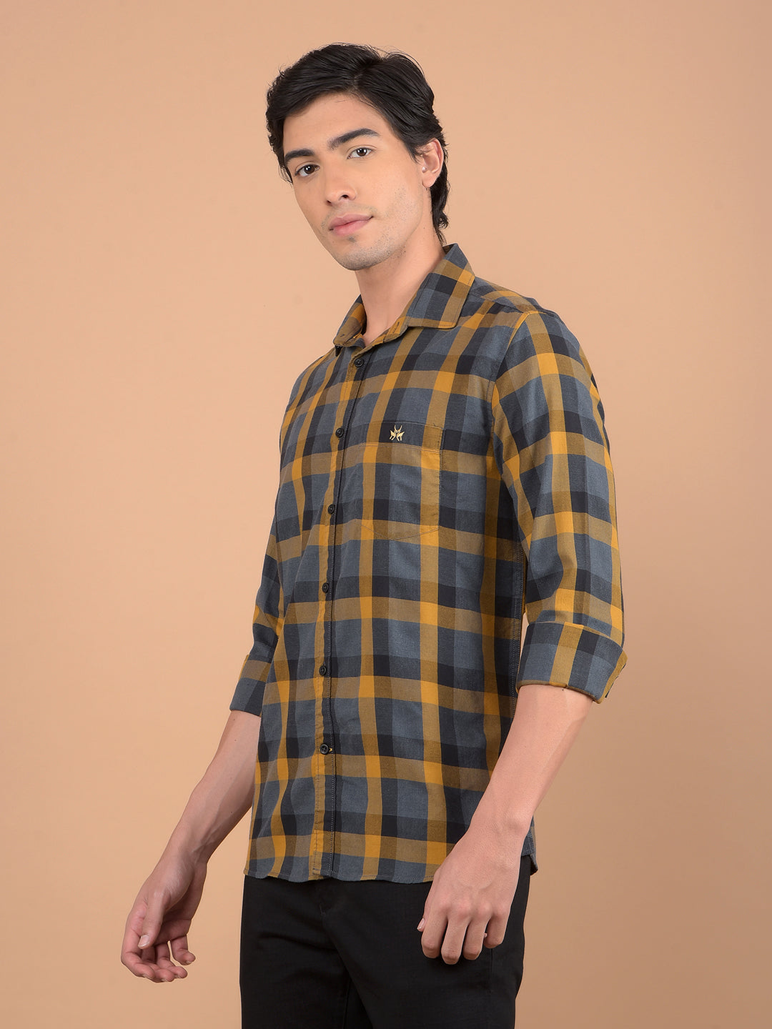 Mustard Checked Shirt-Men Shirts-Crimsoune Club