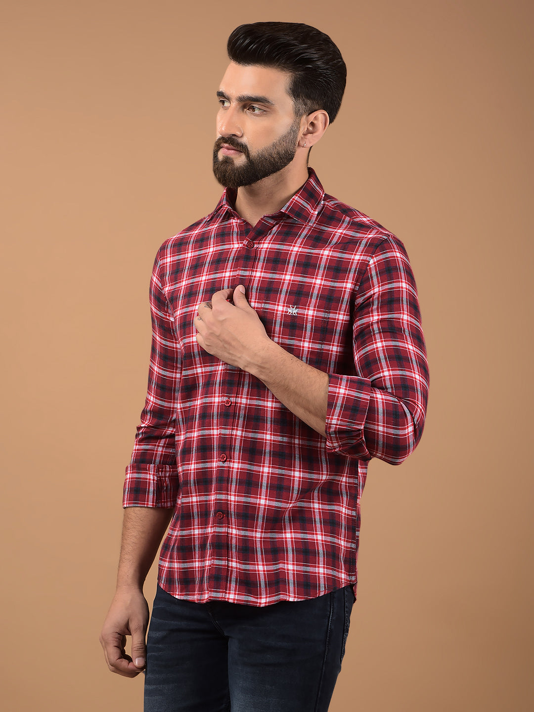 Mustard Checked Shirt-Men Shirts-Crimsoune Club