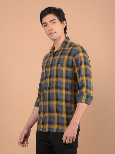 Mustard Checked Shirt-Men Shirts-Crimsoune Club